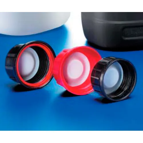 Крышка блистерная Kautex, PP, с красным защитным кольцом и уплотнением из PTFE, черная, Ø 45 мм, для узкогорлых бутылей объемом 50-2500 мл (Артикул 2000084162)