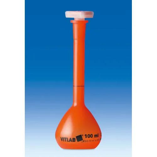 Колба мерная VITLAB с пробкой NS, UV-protect, 100 мл, класс А, PMP (Артикул 673950)