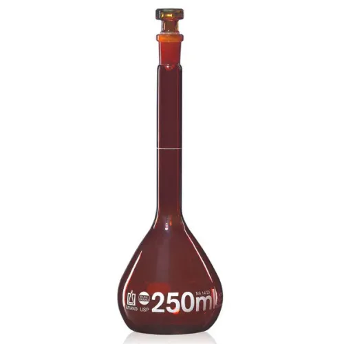 Колба мерная Brand BLAUBRAND 250 мл, класс А, тёмное стекло, NS 14/23, со стеклянной пробкой, с сертификатом партии (Артикул 37451)