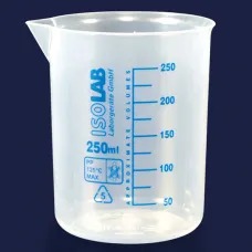 Стакан мерный ISOLAB 250 мл, низкий, синяя шкала, PP (Артикул 026.03.250)