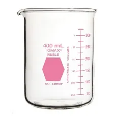 Стакан Гриффина Kimble Colorware 400 мл, низкий, с розовой градуировкой, с носиком, стекло (Артикул 14000P-400)